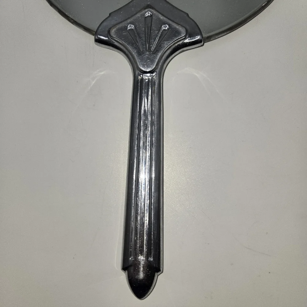 Vintage Hand Mirror Art Deco Style Vanity Mirror Chrome Finish Round‎